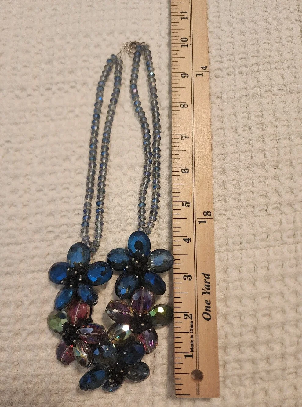 Vintage Heavyweight Multicolored Crystal Flowers Statement Necklace 20